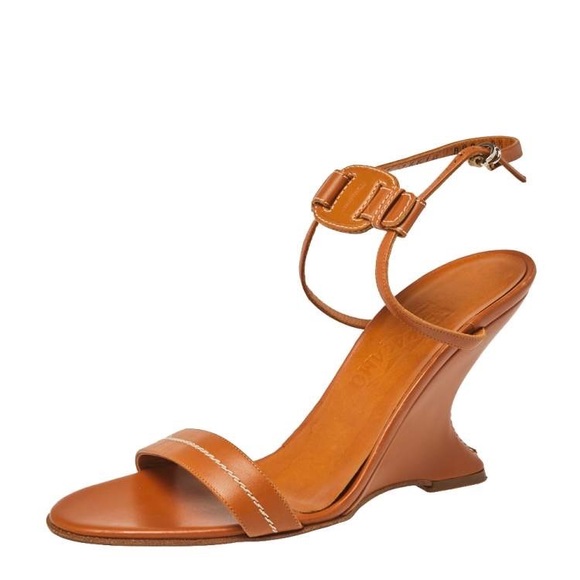 Salvatore Ferragamo Shoes - SALVATORE FERRAGAMO Leather Strappy Wavy Wedge Heel Sandal Mod Chic US 6